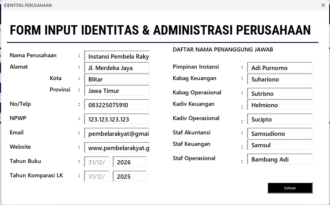 3. Input Identitas Perusahaan