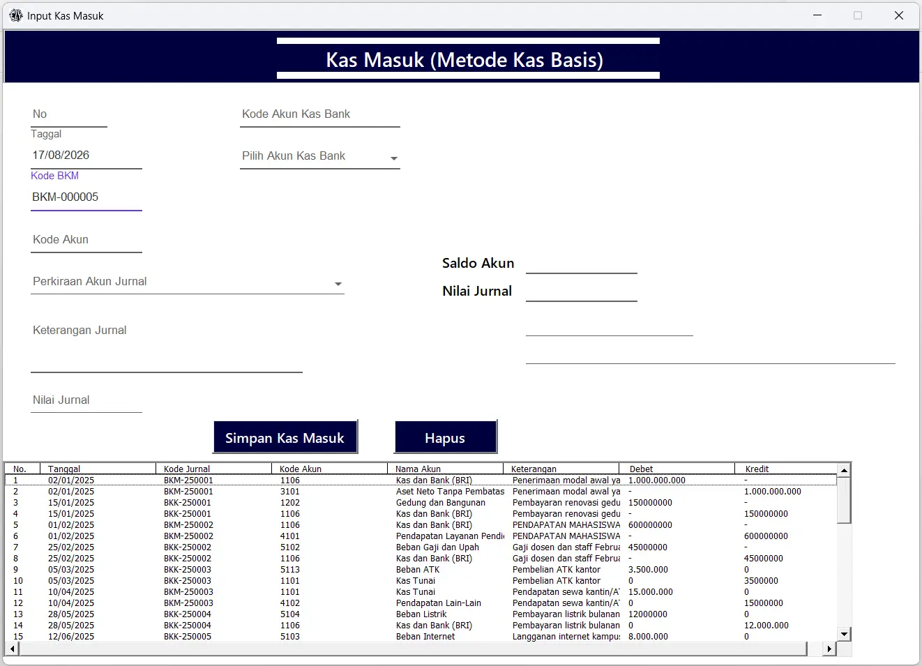 7. Menu Input BKK BKM