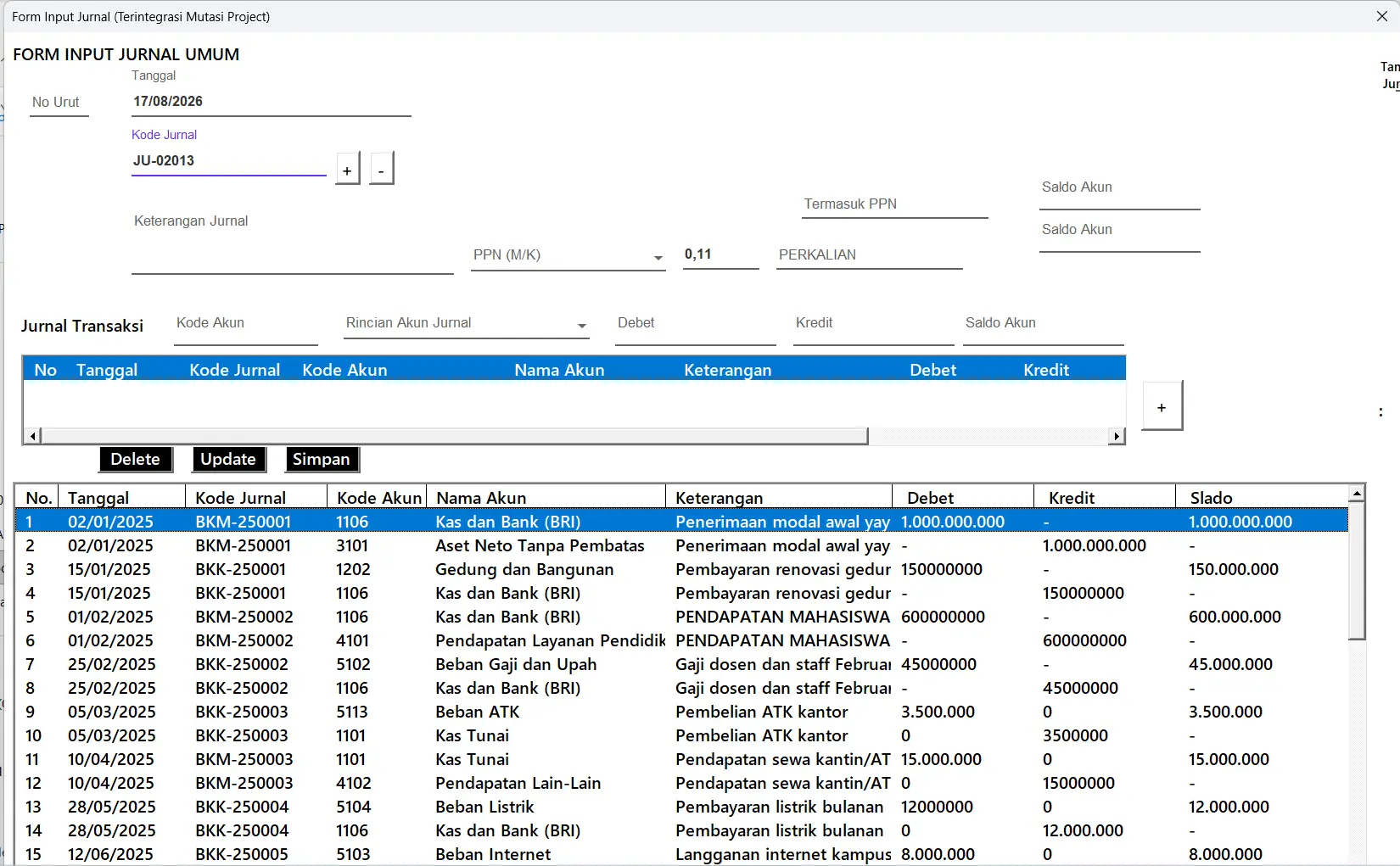 8. Menu Input Jurnal Umum